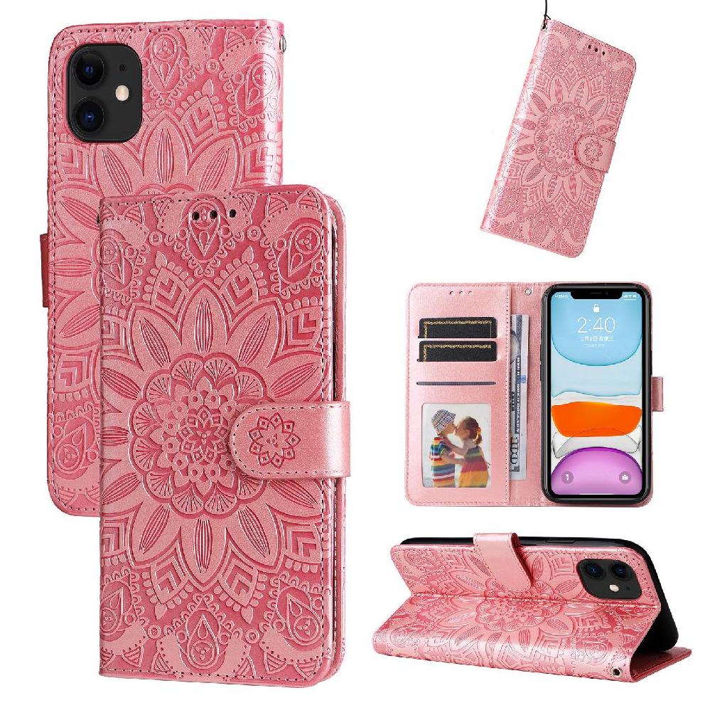 Funda Tipo Cartera Foxdock Para Iphone 11 , Diseño Girasol En Relieve, Cuero Pu, Cierre Magnético, Soporte Y Tarjetero