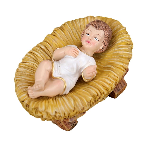 Estatua de Jesús en el pesebre, figura de resina, regalo de cumpleaños, escultura, adorno para sala de estar, escritorio, oficina, inauguración de la Cama Redonda Vestida