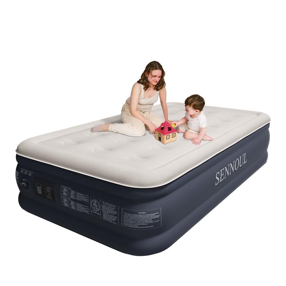 Colchón Inflable Sennoul, Doble Mejorado, Con Bomba Integrada, 550 Libras