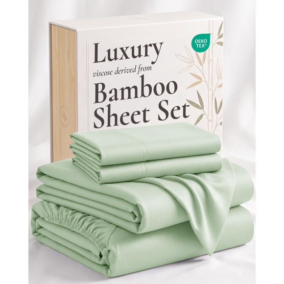 Juego de sábanas King de bambú 100% viscosa, color verde claro, 4 piezas – Hotel Sheets Direct
