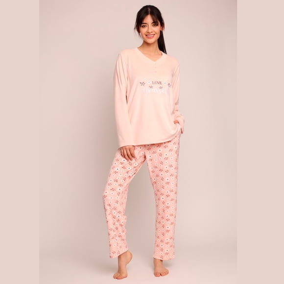 Pijama Crystal Velvet bordado y botones 261559 - XXL