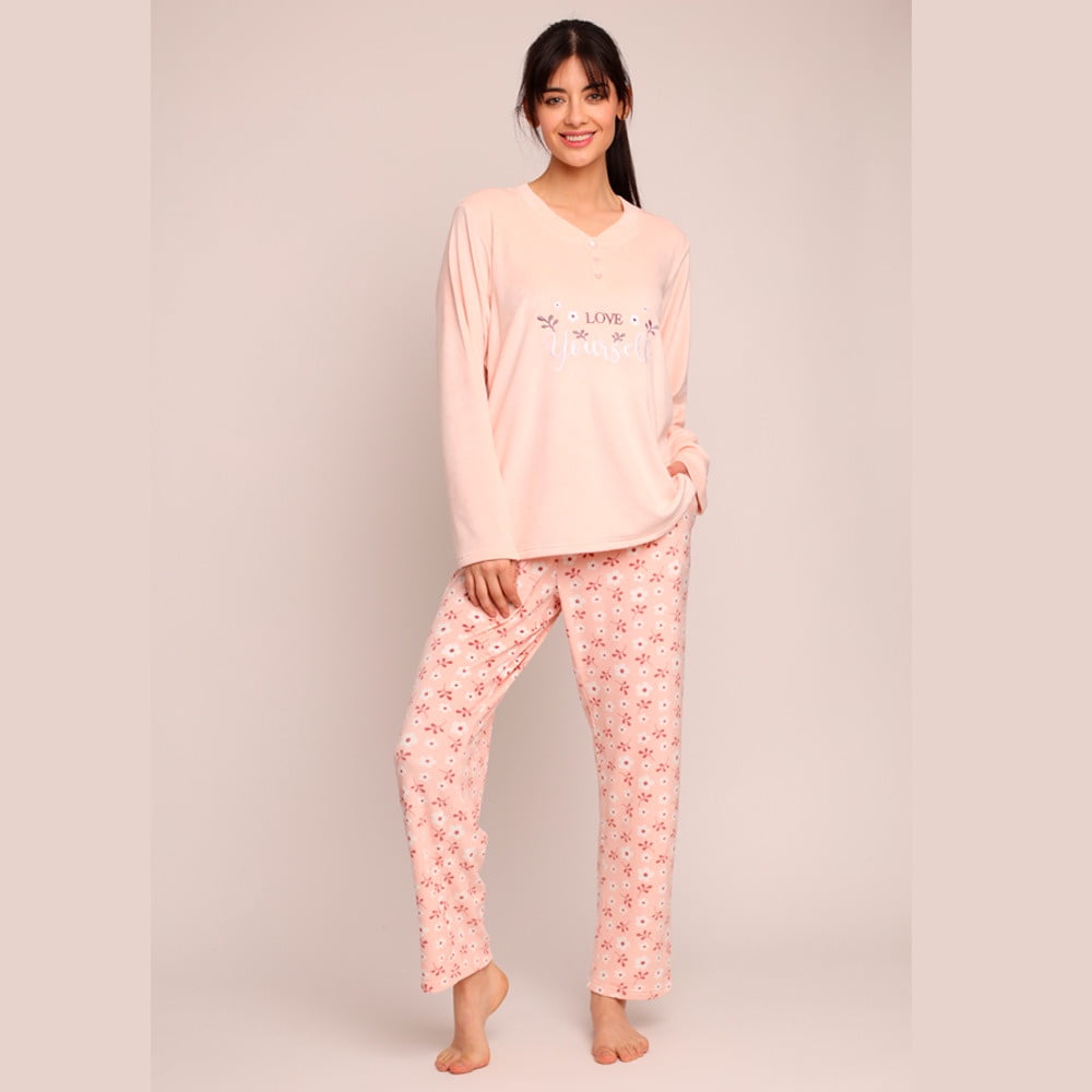 Mon Amour - Pijama Crystal Velvet Bordado Y Botones 261559 - S
