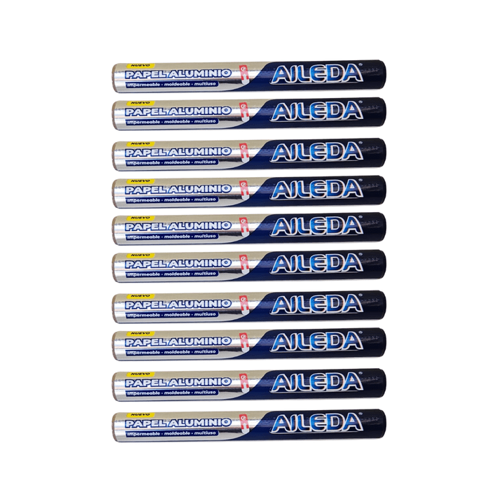 Pack 10 Rollo Papel Aluminio Aileda 7.5m X 30cm Cocina