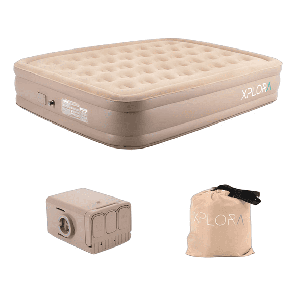 Colchón Inflable Xplora Eléctrico Bomba Recargable 2 Plazas Beige