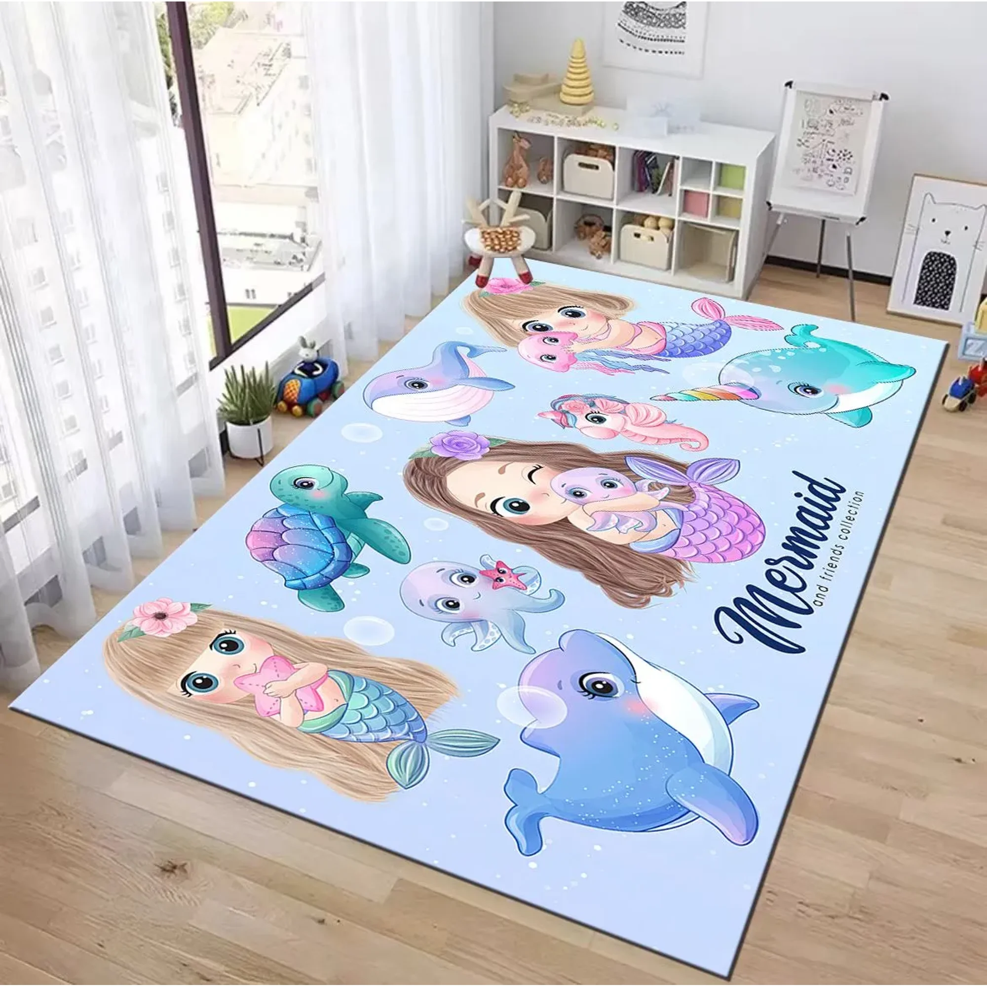 Casadeliacl - Alfombra Infantil Tiernos Diseños Decorativos 120x160cm Wym 1.2 M 1.6 M Sirena Celeste