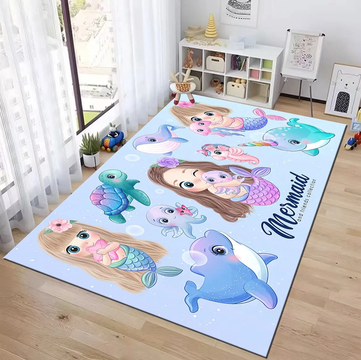 Casadeliacl - Alfombra Infantil Tiernos Diseños Decorativos 120X160Cm Wym 1.2 M 1.6 M Sirena Celeste