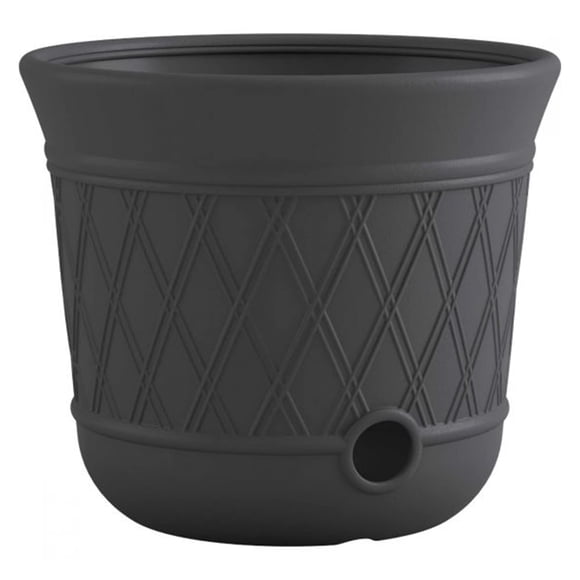 Maceta redonda de resina satinada, decorativa para exteriores, gris