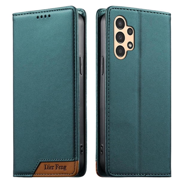 Funda Tipo Cartera de Cuero Sintético para Samsung Galaxy A13 Bloqueo RFID, con Ranuras para Tarjetas y Bolsillo para Efectivo, Cierre Magnético Fuerte Verde