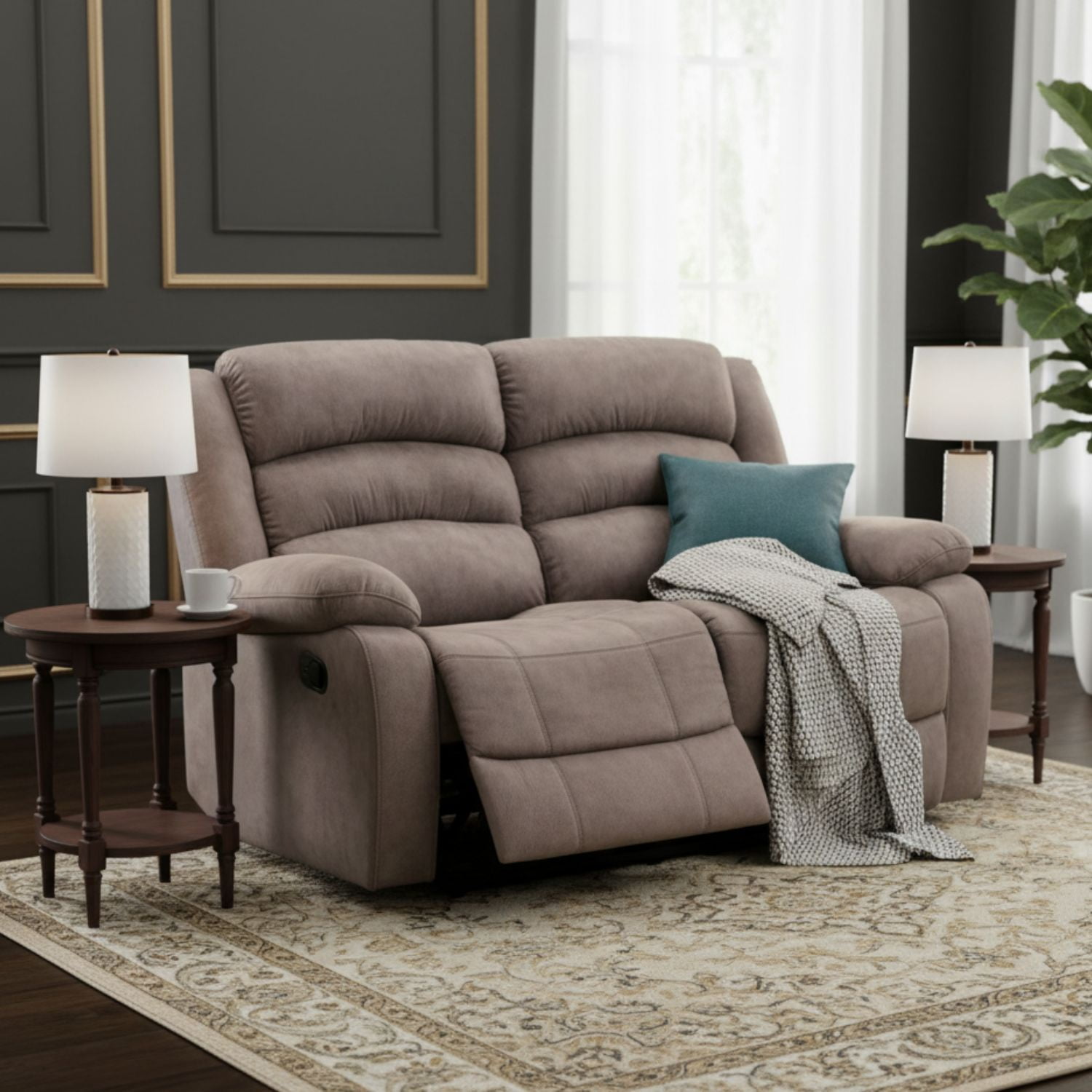 Sofá 2 Cuerpos Reclinable Moderno Café New Martell