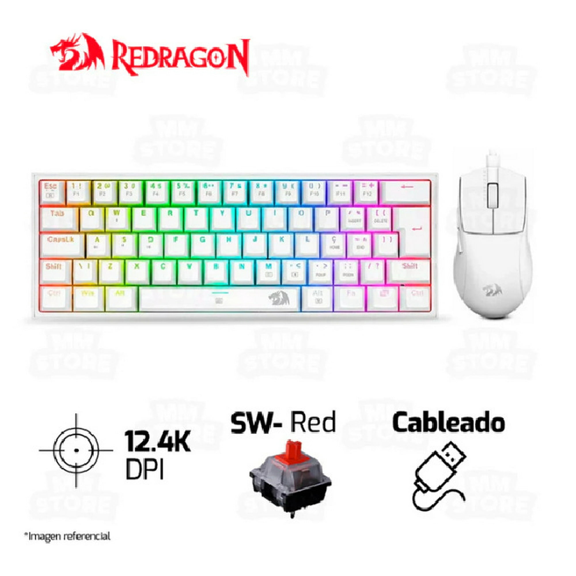 Kit De Teclado Y Mouse Redragon K617rgb Sp M724 Blanco S143w