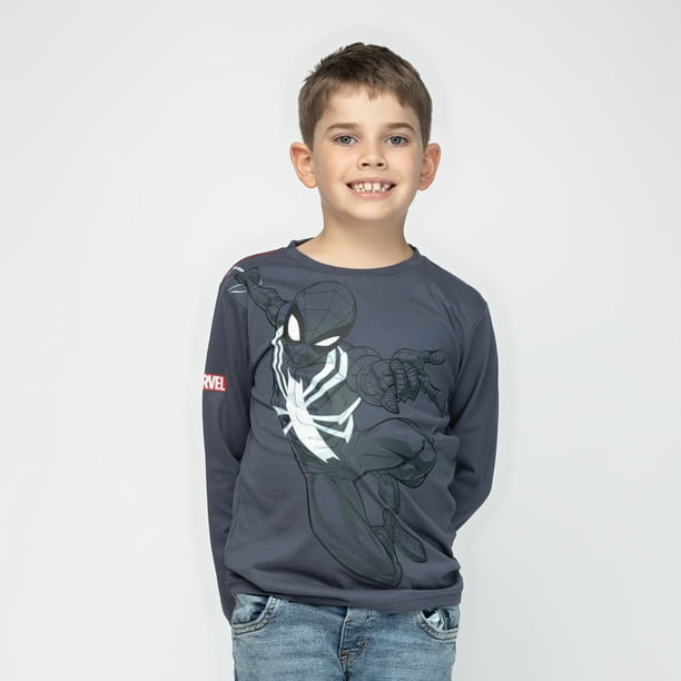 Polera Manga Larga Niño Spiderman Black Panter Gris Marvel