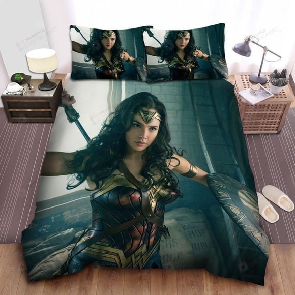 Wonder Woman Heroine Of Dc Gal Gadot Unsheathed Sword Quilt Duvet Cover Set3-Piece Bedding Set