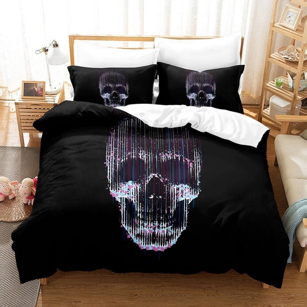 Colored Skull Fashion Style Quilt Duvet Cover Set Bedclothes Pillowcase Kids3-Piece Bedding Set