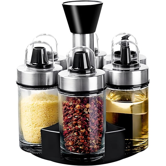 Set dispensador de aceite Mlici de 6 botellas con soporte giratorio 360°