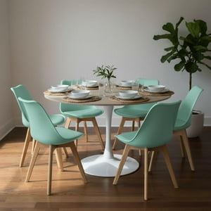 Pandalino - Comedor Mesa Tulip 120 Cm (Cubierta Efecto Madera) + 6 Sillas Tulip Menta