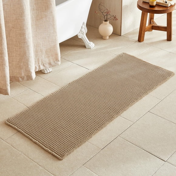 Alfombra para baño TYUU Waffle, caqui, 150 x 60 cm, antideslizante