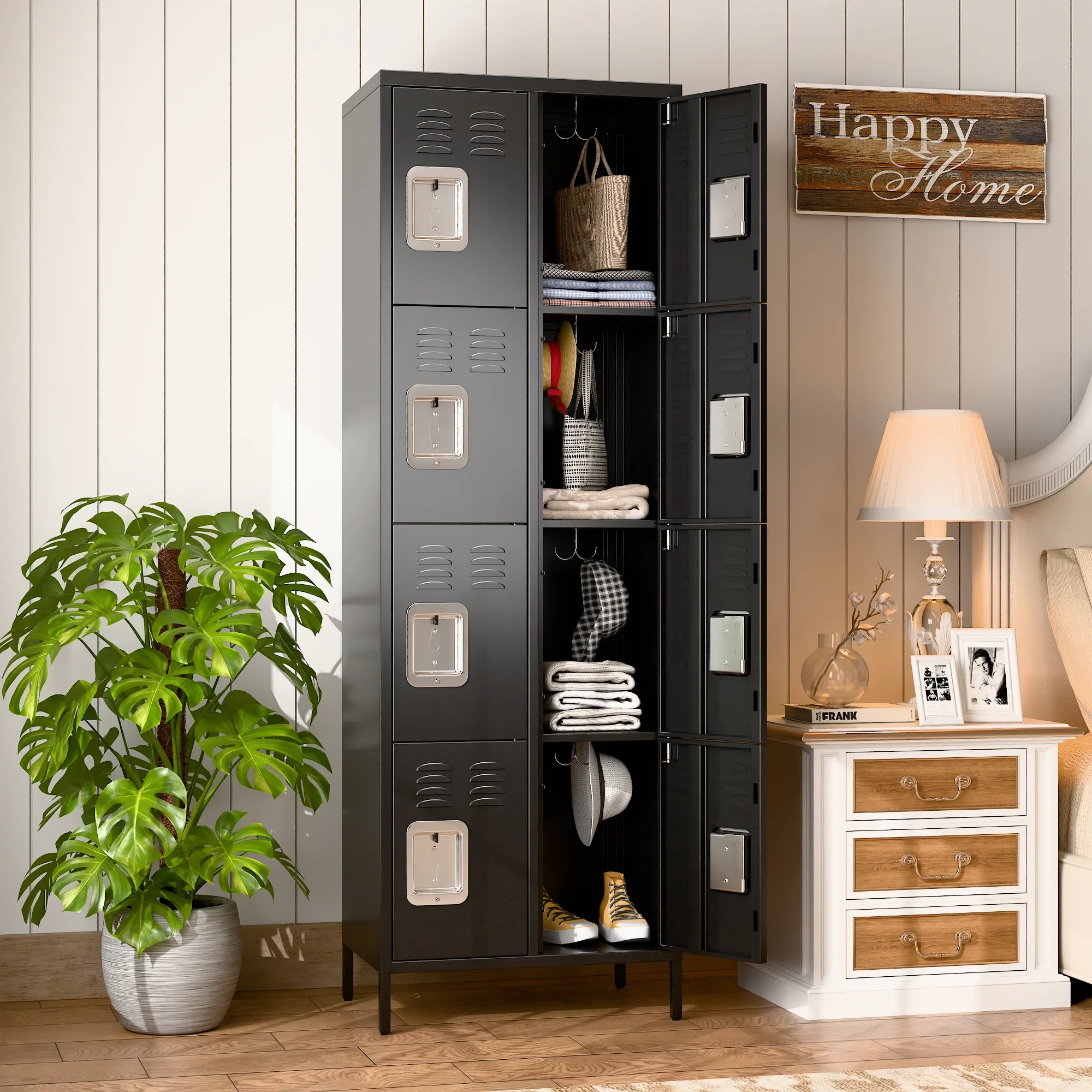 Recilock - Casillero Locker Metálico Black: 2 Cuerpos 8 Puertas - Sa-sllf4*2