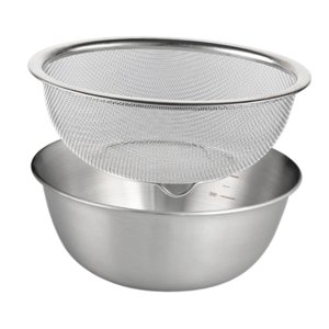 Magideal - Colador De Acero Inoxidable 2X304 Con Tazón Para Mezclar, Tazón Para Lavar Arroz, Colador, Juego De Coladores De Alimentos Para Frutas, Pasta, Ensalad 18 Cm