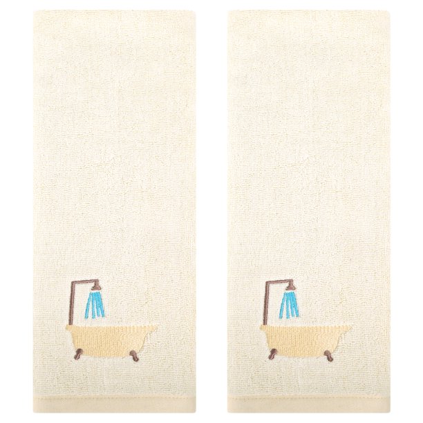 REGALWOVEN Juego de Toallas Decorativas con Lindo Patrón de Dibujos Animados, 14" x 30" Toallas de Algodón Puro Suaves y Absorbentes para Baño, Hotel Beige-Tina 2 Piezas