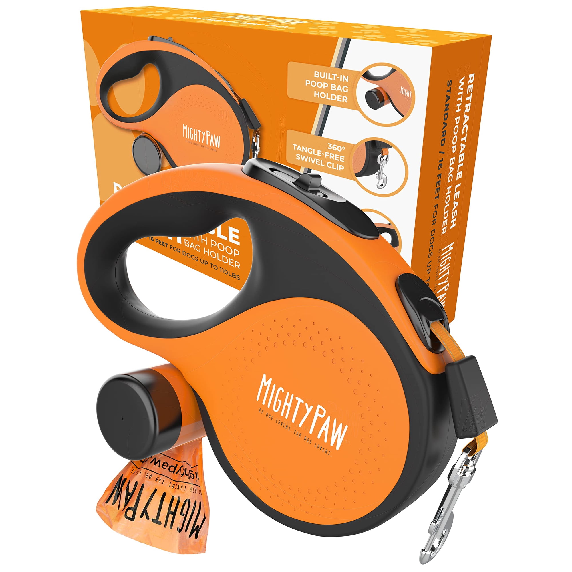Correa Retráctil Mighty Paw Con Soporte Para Bolsas De Excrementos De 5 M Para Perros