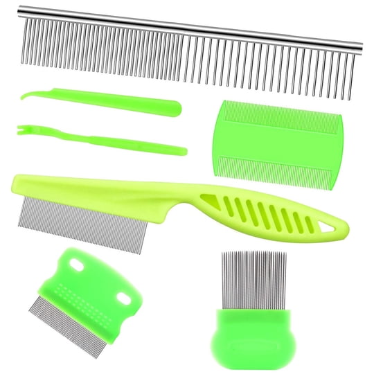 Lamoutor 7 Piezas: Peine Antipulgas De Dientes Finos Y Peines De Acero Inoxidable Para Mascotas