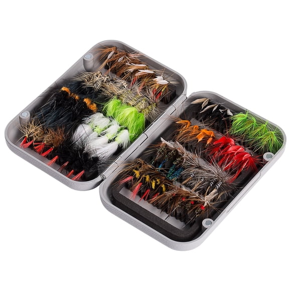 Kit de moscas para pesca con mosca BASSDASH, surtido, 64 unidades, con caja