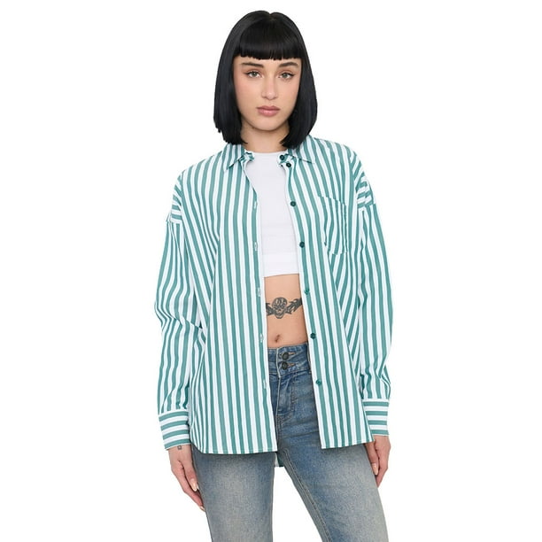 Blusa Mujer Camisera Rayas Verde Corona