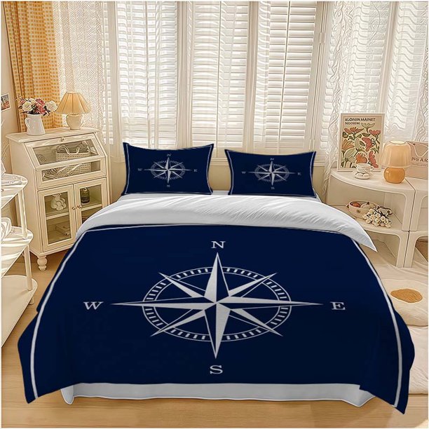 3pcs Nautical Compass Rose Pattern Directional Pattern Set Soft and Comfortable Bedding Set Suitable for All Seasons