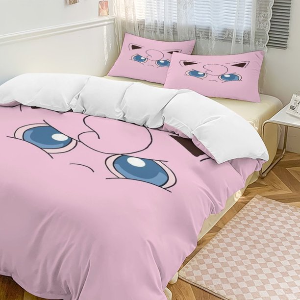 Jigglypuff Bed Duvet Cover Funny Anime Cartoon Bedding Sets Lightweight 3 Piece Comforter Sets