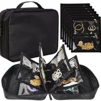 Xusx111 - Caso Organizador De Joyería De Viaje, Bolsas De Joyería Para Viajar, Aglutinante De Joyería Con Bolsas De Terciopelo De Cremallera Transparentes De 6Pcs Para Almacenar Pendientes, Anillo (Ne