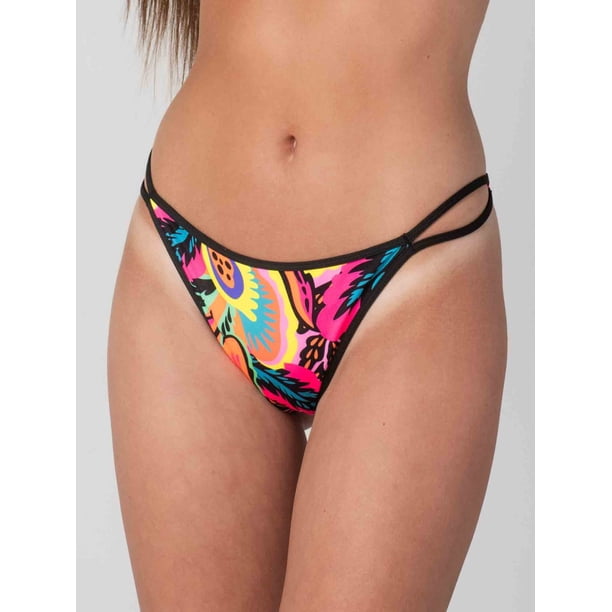 Bottom de Bikini Daikiri Mujer Tropea Flores Negro Flúor Protección UV50+