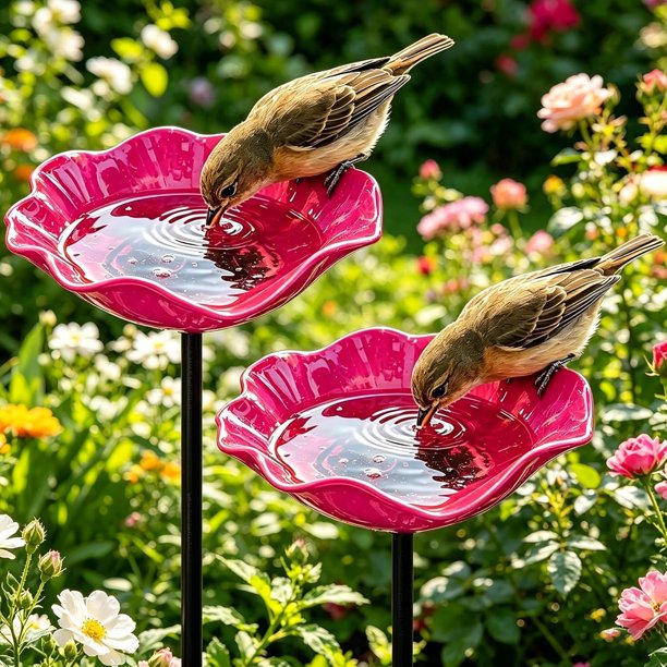 Estacas jardín flor metal hechas mano 4 uds baño pájaros estación riego abejas jardín