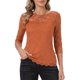 thumbnail image 1 of INSPIRE CHIC Blusa de Encaje Floral de Halloween para Mujer, Manga 3/4, Cuello Redondo, Talla M, Caramelo, 1 of 6