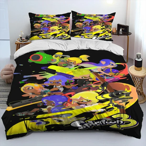S-Splatoon Cartoon Bedding Set Duvet Cover Bed Set Quilt Cover Pillowcase Comforter Boys Adult Bedding Bed Sheets