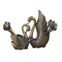 Magideal - Soporte De Base De Cisne Con 6 Piezas, Juego De Tenedor, Cuchara De Postre, Organizador De Cuchara De Café De Metal, Cubiertos De Postre De Fruta, , Bronce