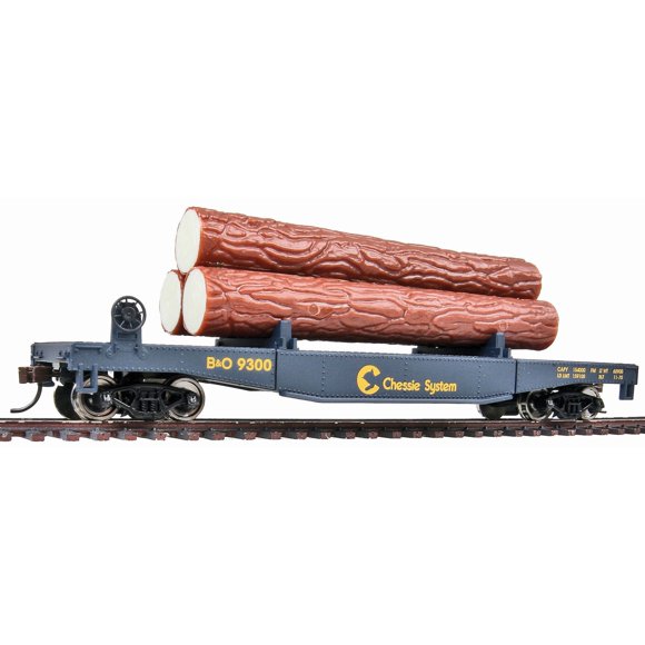 Vagón de troncos Walthers Trainline escala HO 9300 azul y amarillo
