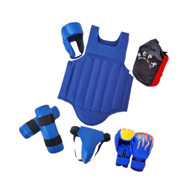 Equipo de protección de sparring, equipo de protección de boxeo, transpirable con guantes, casco, equipo Sanda, conjunto para entrenamiento deportivo Color Azul M