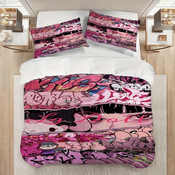 La Doll Graffiti Pattern Bedding Set Soft And Comfortable