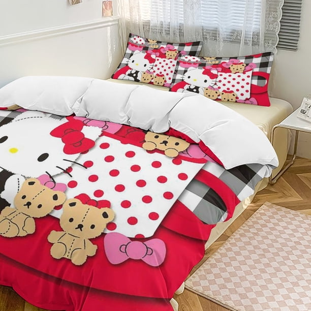 Hello Kitty 3-Piece Twin Bed Set - Includes 1 Single Comforter And 2 Pillowcases Bedding - Fade Resistant Microfiber - Hello Kitty