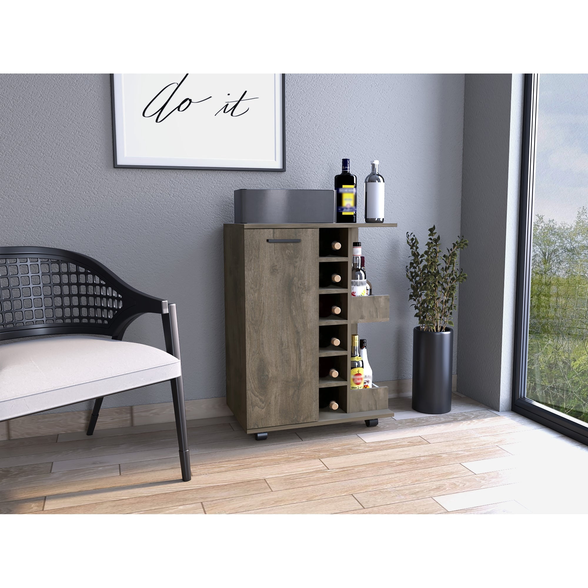 Tuhome - Mueble Bar Bajo Andorra 1 Puerta Bellota Con Ruedas