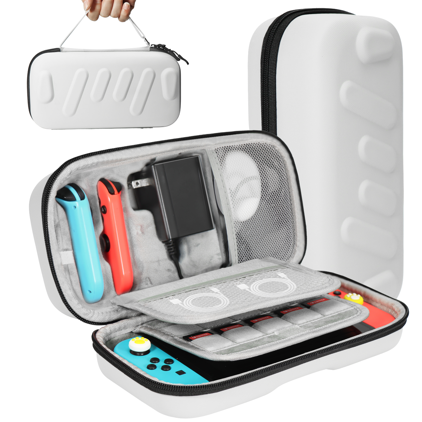Genérico - Funda De Transporte Rígida Y Duradera Compatible Con Nintendo Switch Oled, Mandos Joycons Y Adaptador De Ca - Bolsa Protectora De Viaje Y Almacenamiento-Blanco American Standard