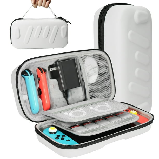 Funda de transporte rígida y duradera compatible con Nintendo Switch OLED, mandos Joycons y adaptador de CA - Bolsa protectora de viaje y almacenamiento-Blanco American Standard