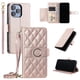 thumbnail image 1 of Funda tipo billetera FOXDOCK para iPhone 15 Pro – Tapa abatible con correa para mujer, 1 of 5