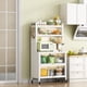 thumbnail image 1 of 65'' Tall Kitchen Bakers Rack with Flip Door Cabinet, 5 Tier Multifunctional Microwave Stand Buffet, Coffee Bar, Kitchen Pantry Storage Cabinet Shelf, Quick Assembly, White, 1 of 3