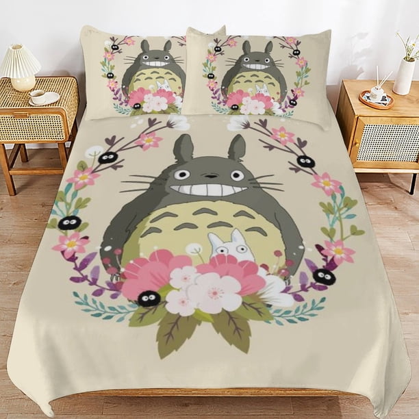 x201 My Neighbor Totoro Bed Duvet Cover Microfiber Bedding Sets 3D Printed Lightweight 3 Piece Comforter Sets, 1 Duvet Cover And 2 Pillow Shams for Kids Boys Girls 90"x90" jn201