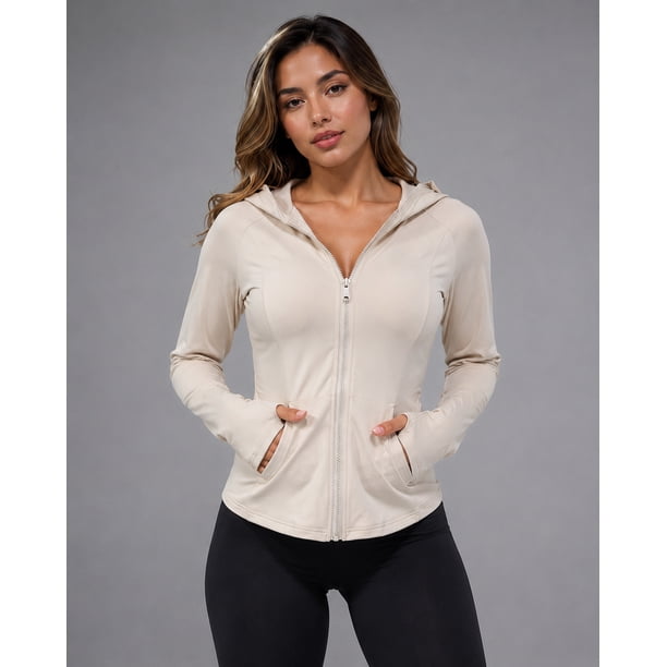 Chaqueta Deportiva Mujer Ajustada Capucha Bolsillos Gym Fitness