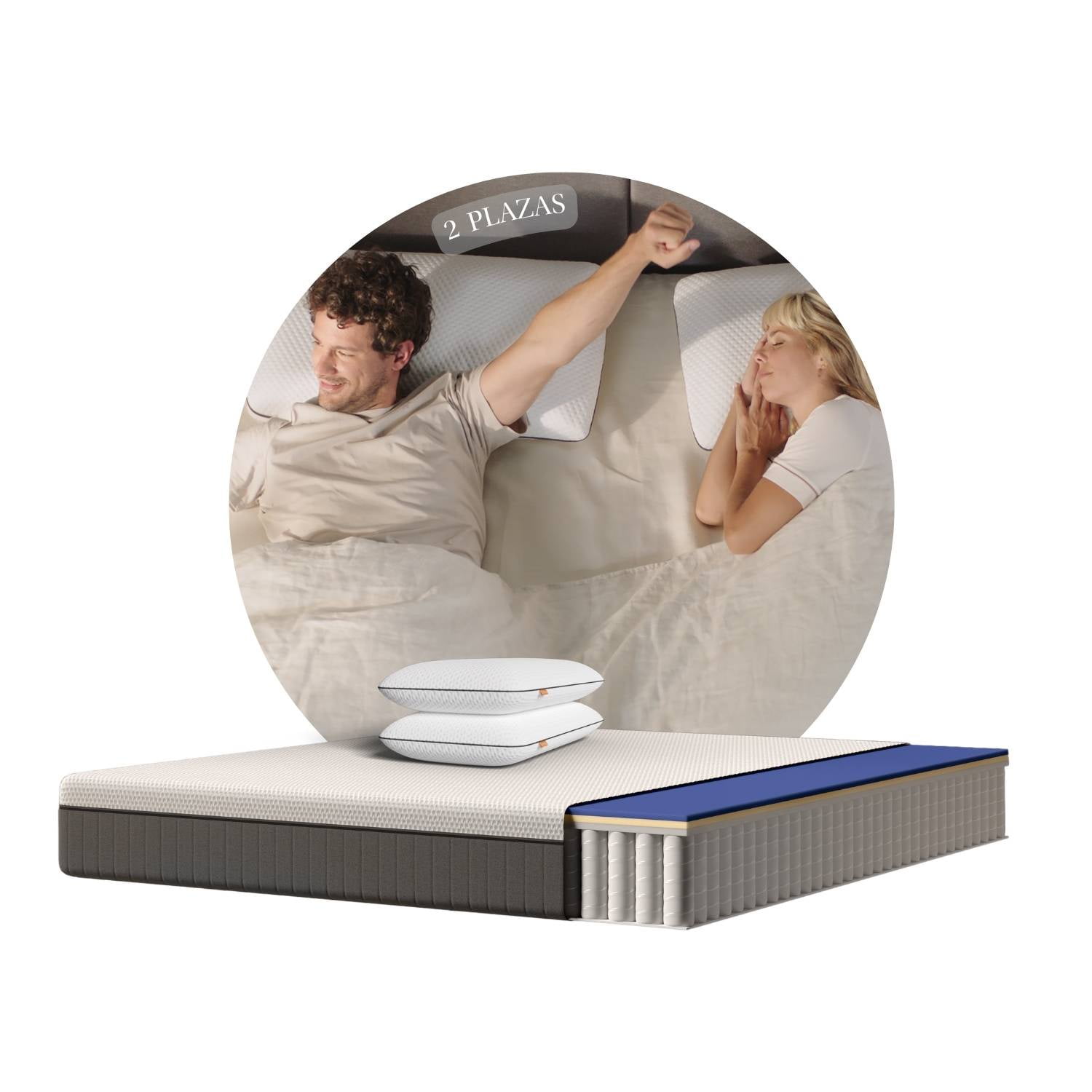 Emma - Combo Hybrid Premium 2 Plazas + 2 Almohadas Diamond Memory Foam