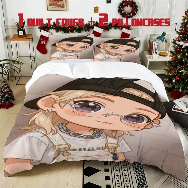 3pcs Kpopfelix Anime Printed Bedding Set Soft Polyester Duvet Cover with 2 Pillowcases All Season Comfort