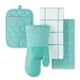 thumbnail image 1 of Juego de 4 guantes acolchados de algodón rizado para horno, soporte para ollas y paños de cocina KitchenAid Aqua Sky, 1 of 3