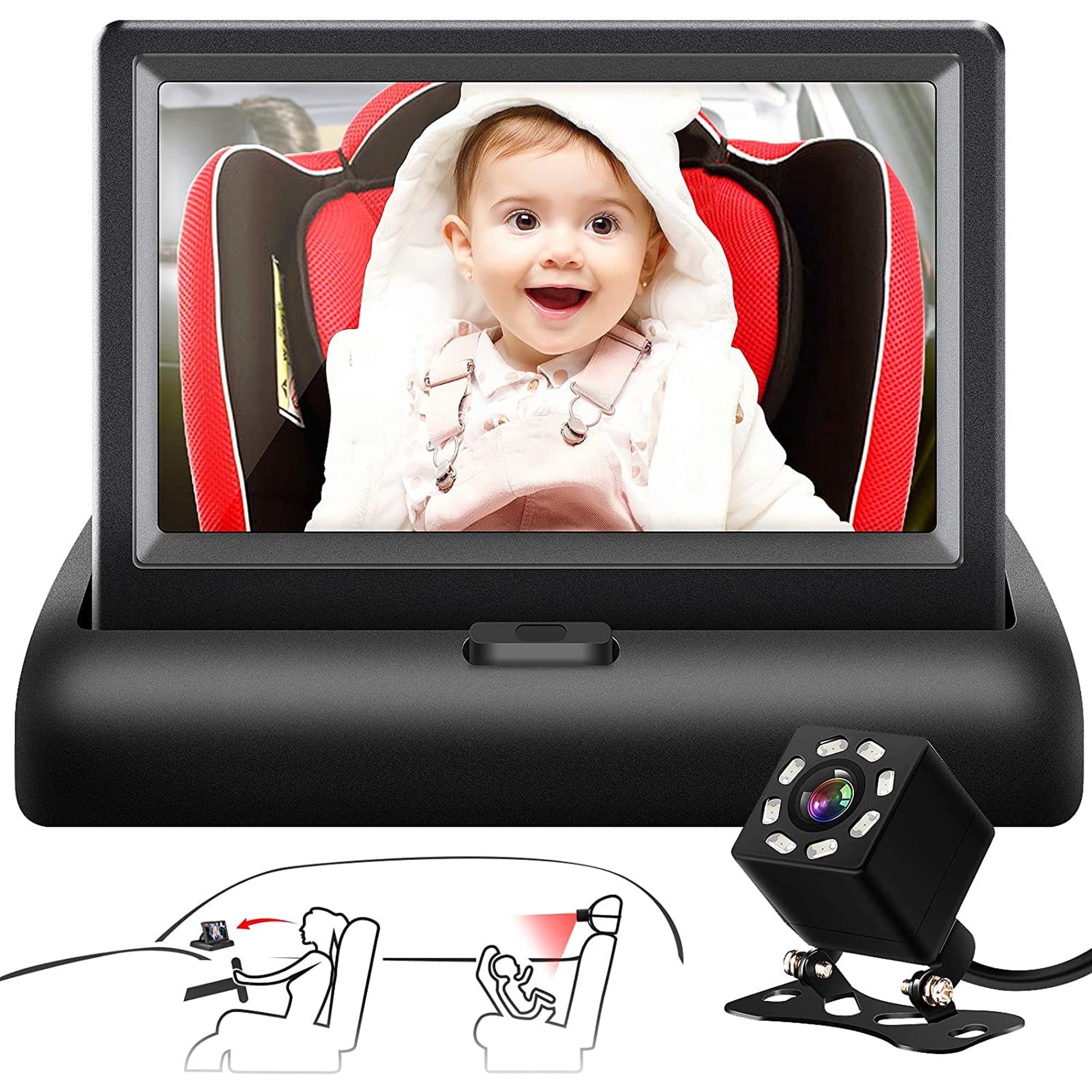 Shynerk Baby - Espejo De Coche Para Bebés Shynerk Hd Con Pantalla De 4,3 Pulgadas Con Visión Nocturna